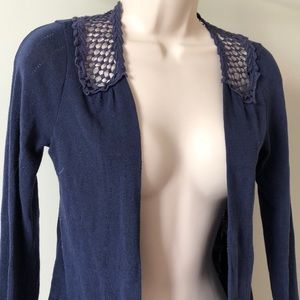 BDG Navy Lace Detail Open Front Cardigan